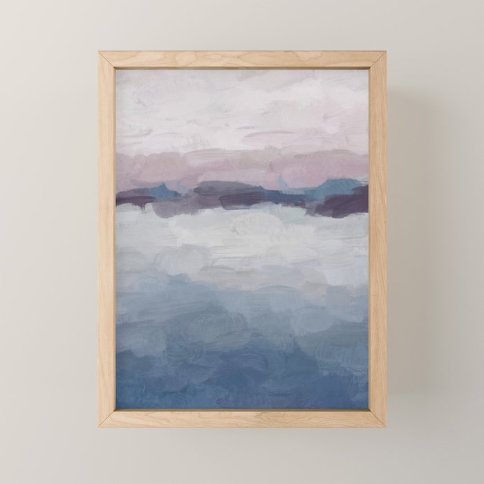Oceans Away - Plum Purple Lavender Blue Abstract Painting Waves Cloud Horizon Modern Art Mini Art Print Gallery Image 1