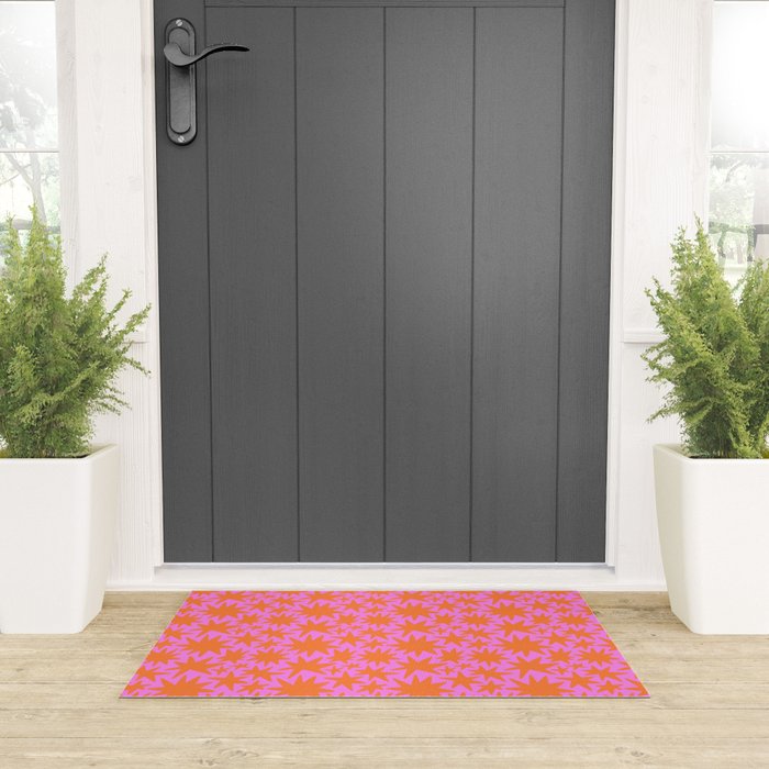 Abstract retro pink star shape pattern Welcome Mat Gallery Image 3