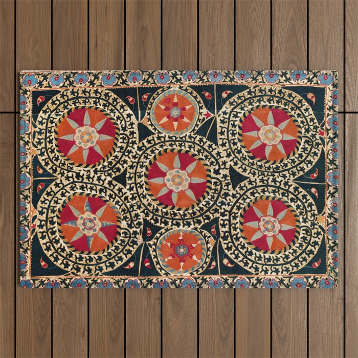 Katti Kurgan Suzani Uzbekistan Embroidery Print Outdoor Rug Gallery Image 1