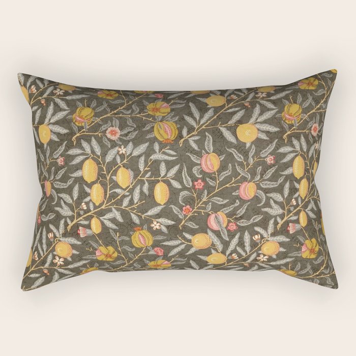 William Morris Vintage Pomegranate Fruit Walnut Bullrush Pattern  Rectangular Pillow Gallery Image 1