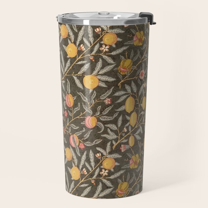 William Morris Vintage Pomegranate Fruit Walnut Bullrush Pattern  Travel Mug Gallery Image 2