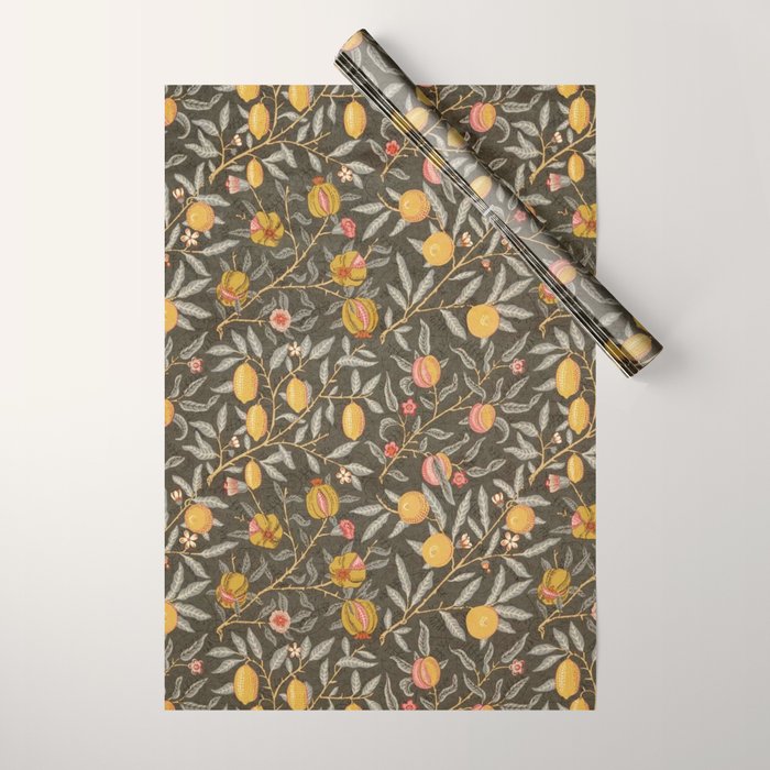 William Morris Vintage Pomegranate Fruit Walnut Bullrush Pattern  Wrapping Paper Gallery Image 1