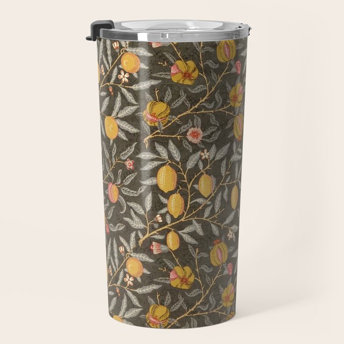 William Morris Vintage Pomegranate Fruit Walnut Bullrush Pattern  Travel Mug Gallery Image 3
