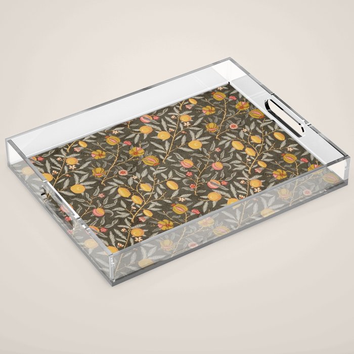 William Morris Vintage Pomegranate Fruit Walnut Bullrush Pattern  Acrylic Tray Gallery Image 1
