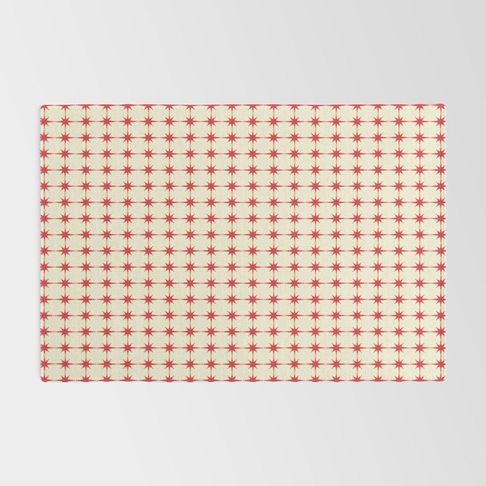 Mid Century Modern Atomic Stars Grid in Retro Christmas Red and Cream Rug Gallery Image 2