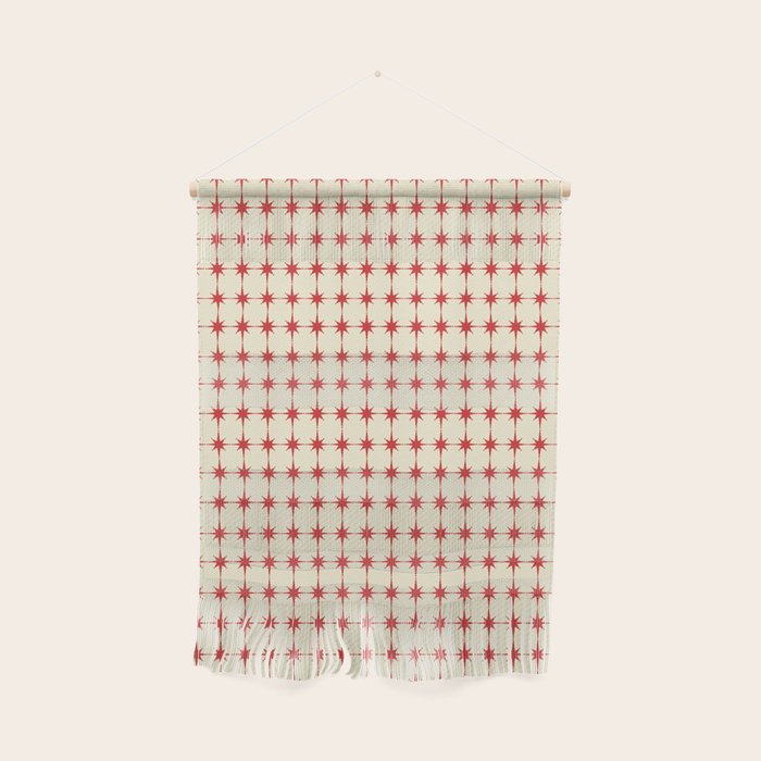 Mid Century Modern Atomic Stars Grid in Retro Christmas Red and Cream Wall Hanging Gallery Image 1