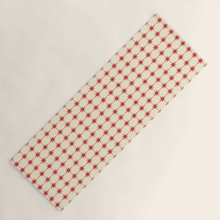 Mid Century Modern Atomic Stars Grid in Retro Christmas Red and Cream Yoga Mat Gallery Image 1