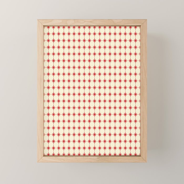 Mid Century Modern Atomic Stars Grid in Retro Christmas Red and Cream Mini Art Print Gallery Image 1