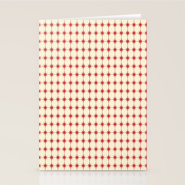 Mid Century Modern Atomic Stars Grid in Retro Christmas Red and Cream Stationery Card Gallery Image 1