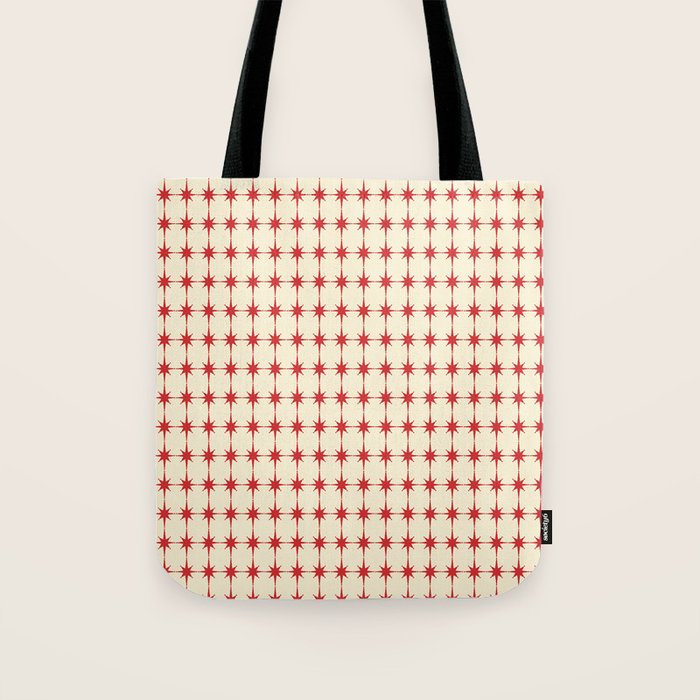 Mid Century Modern Atomic Stars Grid in Retro Christmas Red and Cream Tote Bag Gallery Image 1