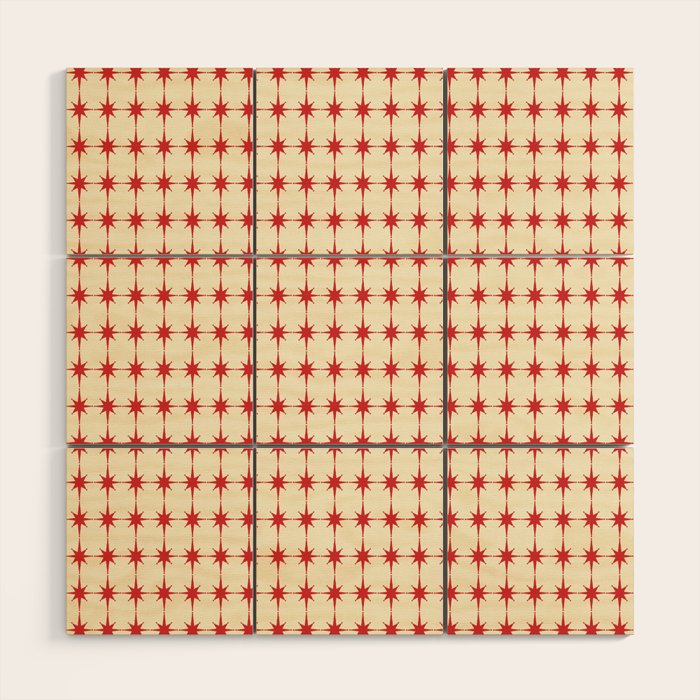 Mid Century Modern Atomic Stars Grid in Retro Christmas Red and Cream Wood Wall Art Gallery Image 1