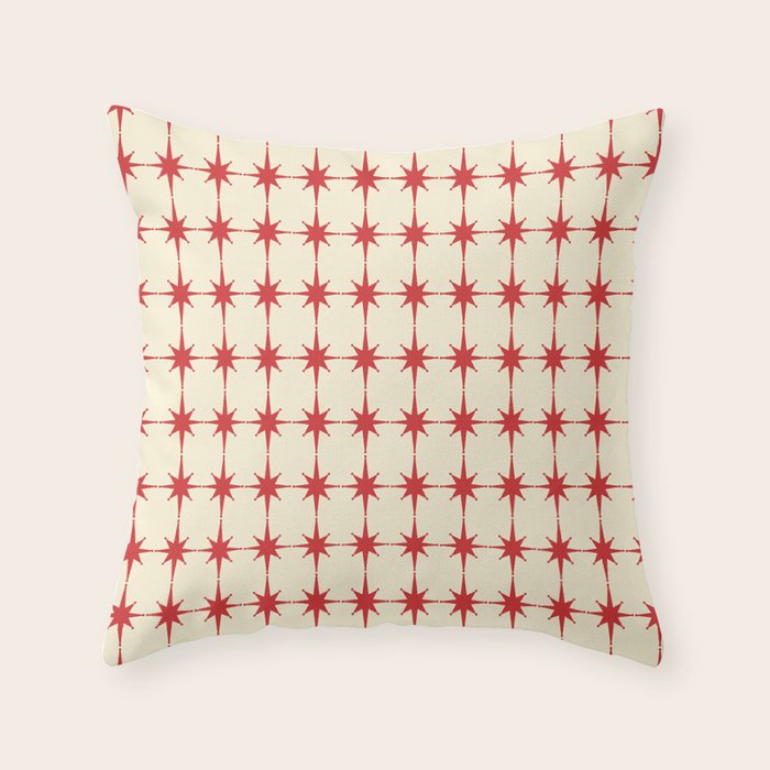 Mid Century Modern Atomic Stars Grid in Retro Christmas Red and Cream Throw Pillow Gallery Image 6