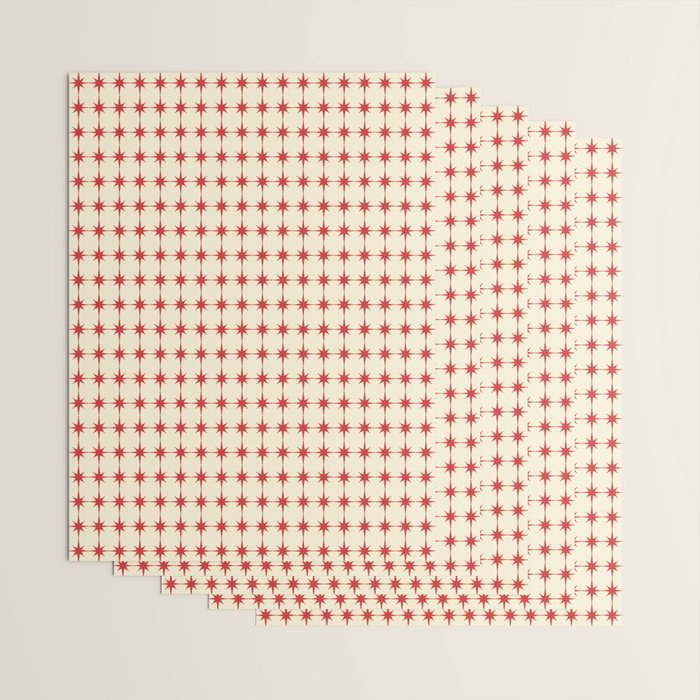 Mid Century Modern Atomic Stars Grid in Retro Christmas Red and Cream Wrapping Paper Gallery Image 3