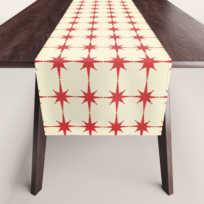 Mid Century Modern Atomic Stars Grid in Retro Christmas Red and Cream Table Runner Gallery Image 1