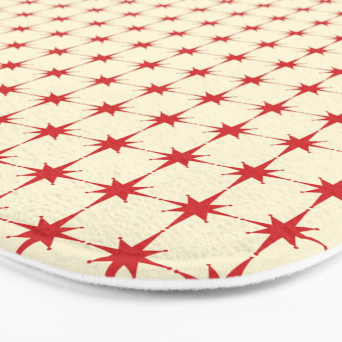 Mid Century Modern Atomic Stars Grid in Retro Christmas Red and Cream Bath Mat Gallery Image 3