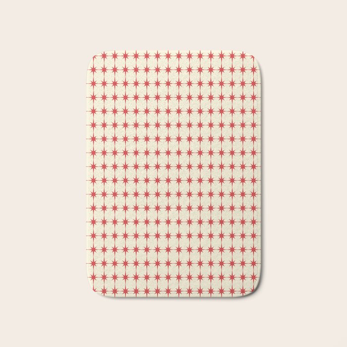 Mid Century Modern Atomic Stars Grid in Retro Christmas Red and Cream Bath Mat Gallery Image 1