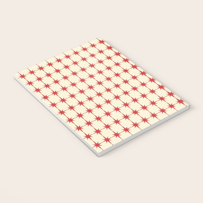 Mid Century Modern Atomic Stars Grid in Retro Christmas Red and Cream Notebook Gallery Image 3