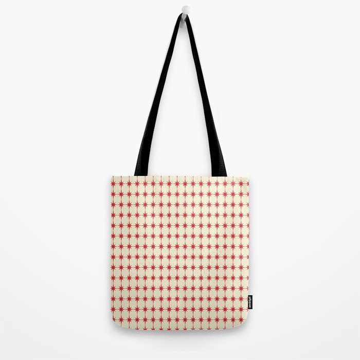 Mid Century Modern Atomic Stars Grid in Retro Christmas Red and Cream Tote Bag Gallery Image 2