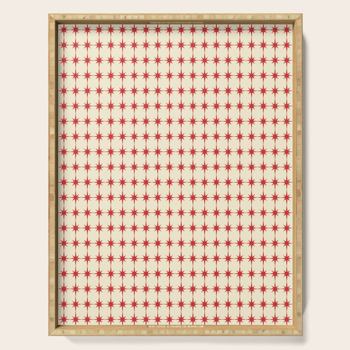 Mid Century Modern Atomic Stars Grid in Retro Christmas Red and Cream Serving Tray Gallery Image 1