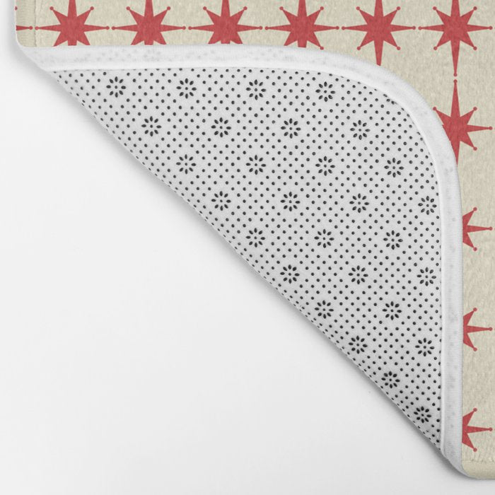 Mid Century Modern Atomic Stars Grid in Retro Christmas Red and Cream Bath Mat Gallery Image 2