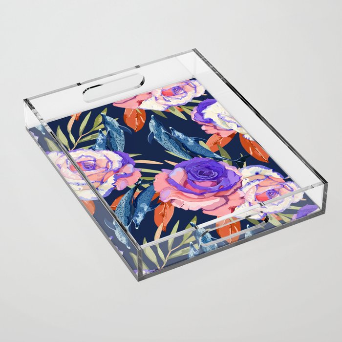 Dark landscape dolphins in the roses Acrylic Tray Gallery Image 1