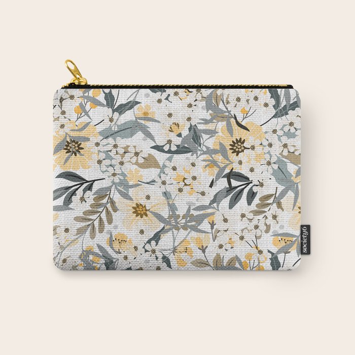 Spring Wildflowers, Floral Prints, Yellow and Gray Carry All Pouch Gallery Image 1