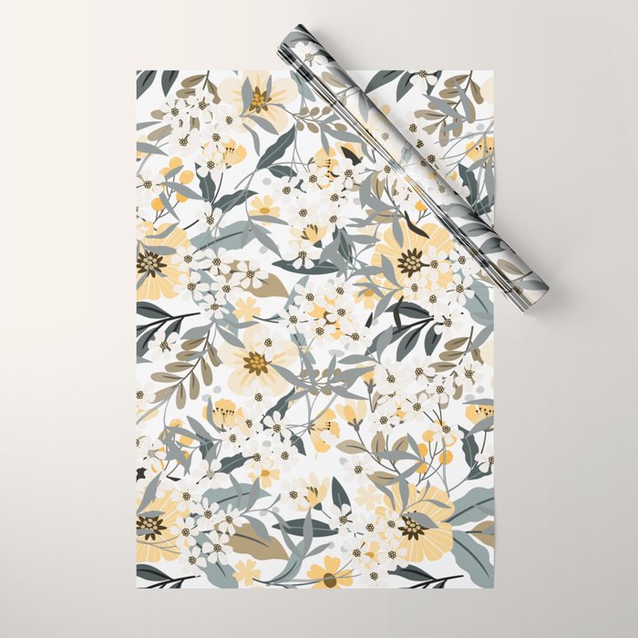 Spring Wildflowers, Floral Prints, Yellow and Gray Wrapping Paper Gallery Image 1