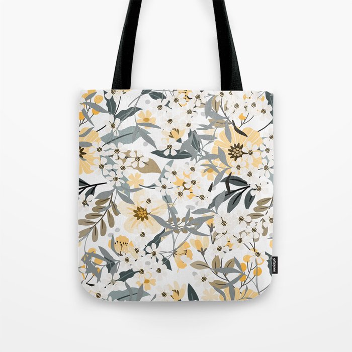Spring Wildflowers, Floral Prints, Yellow and Gray Tote Bag Gallery Image 1