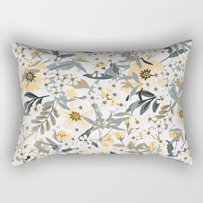 Spring Wildflowers, Floral Prints, Yellow and Gray Rectangular Pillow Gallery Image 2