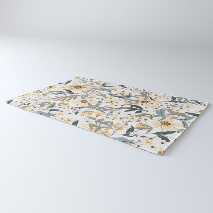 Spring Wildflowers, Floral Prints, Yellow and Gray Rug Gallery Image 3