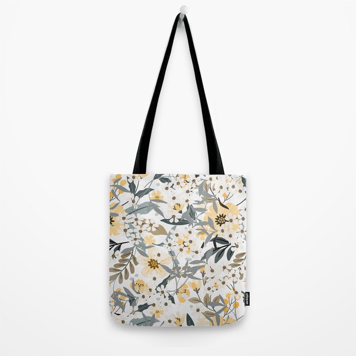 Spring Wildflowers, Floral Prints, Yellow and Gray Tote Bag Gallery Image 2