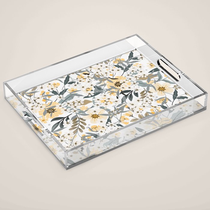 Spring Wildflowers, Floral Prints, Yellow and Gray Acrylic Tray Gallery Image 1