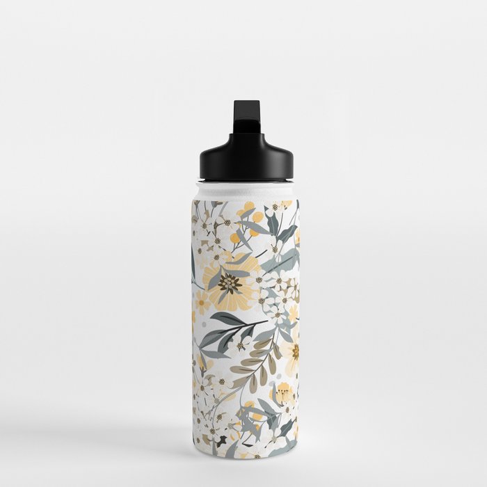 Spring Wildflowers, Floral Prints, Yellow and Gray Water Bottle Gallery Image 3