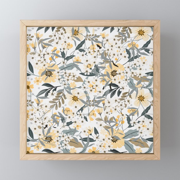 Spring Wildflowers, Floral Prints, Yellow and Gray Mini Art Print Gallery Image 1