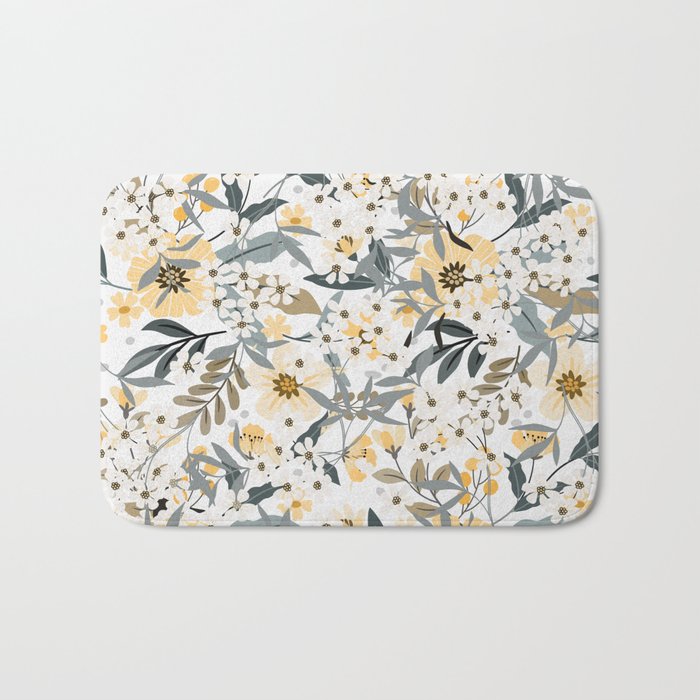 Spring Wildflowers, Floral Prints, Yellow and Gray Bath Mat Gallery Image 1