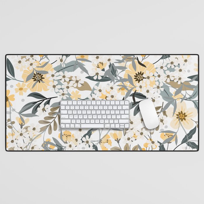 Spring Wildflowers, Floral Prints, Yellow and Gray Desk Mat Gallery Image 1
