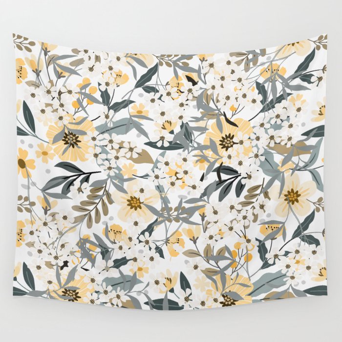 Spring Wildflowers, Floral Prints, Yellow and Gray Wall Tapestry Gallery Image 4