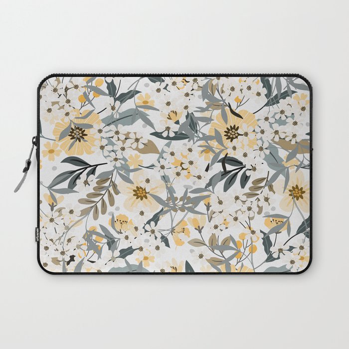 Spring Wildflowers, Floral Prints, Yellow and Gray Laptop Sleeve Gallery Image 1