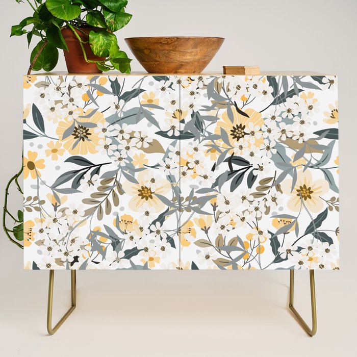 Spring Wildflowers, Floral Prints, Yellow and Gray Credenza Gallery Image 1