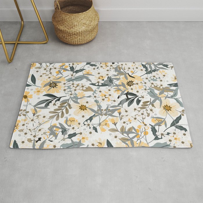 Spring Wildflowers, Floral Prints, Yellow and Gray Rug Gallery Image 1