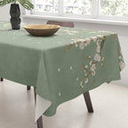 Chinoiserie Sage Green Cherry Blossom Bird Garden Tablecloth Gallery Image 3
