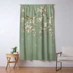 Chinoiserie Sage Green Cherry Blossom Bird Garden Window Curtain Gallery Image 5