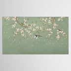 Chinoiserie Sage Green Cherry Blossom Bird Garden Tablecloth Gallery Image 2