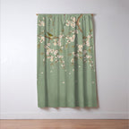 Chinoiserie Sage Green Cherry Blossom Bird Garden Window Curtain Gallery Image 3