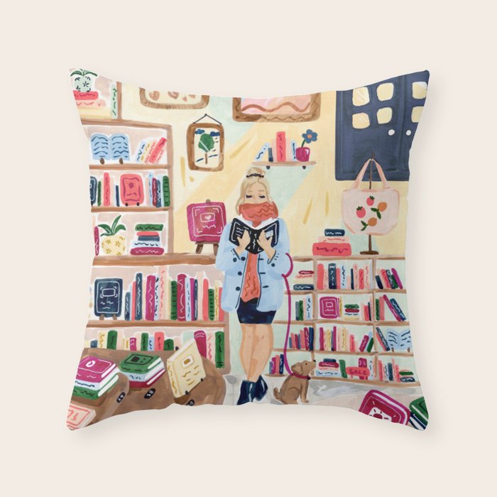 Fall Bookstore Throw Pillow Gallery Image 1