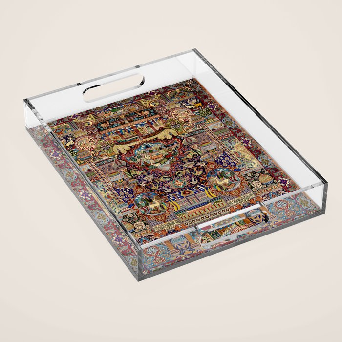 Ornate Antique Persian Kashmar Acrylic Tray Gallery Image 1
