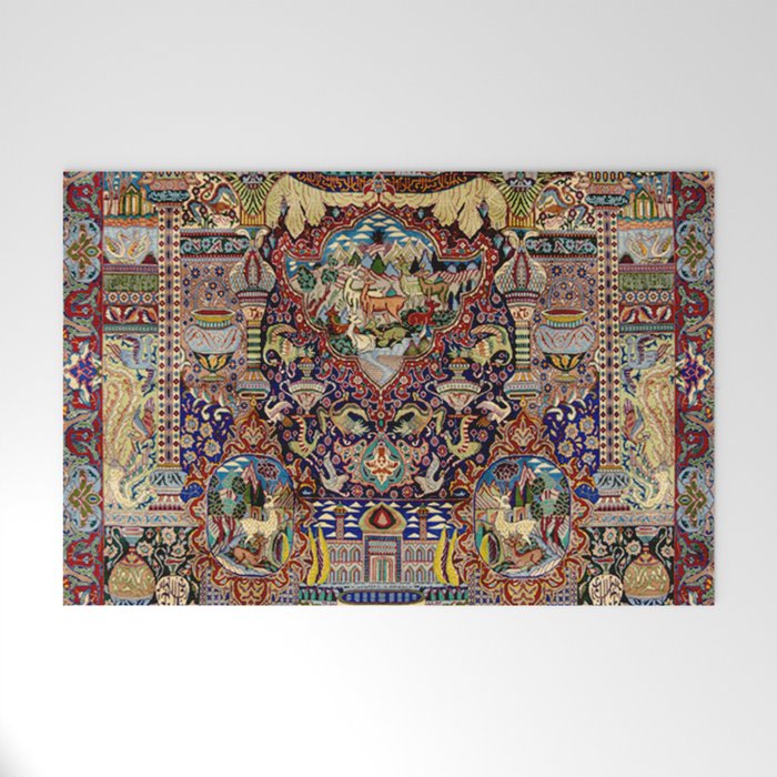 Ornate Antique Persian Kashmar Welcome Mat Gallery Image 1