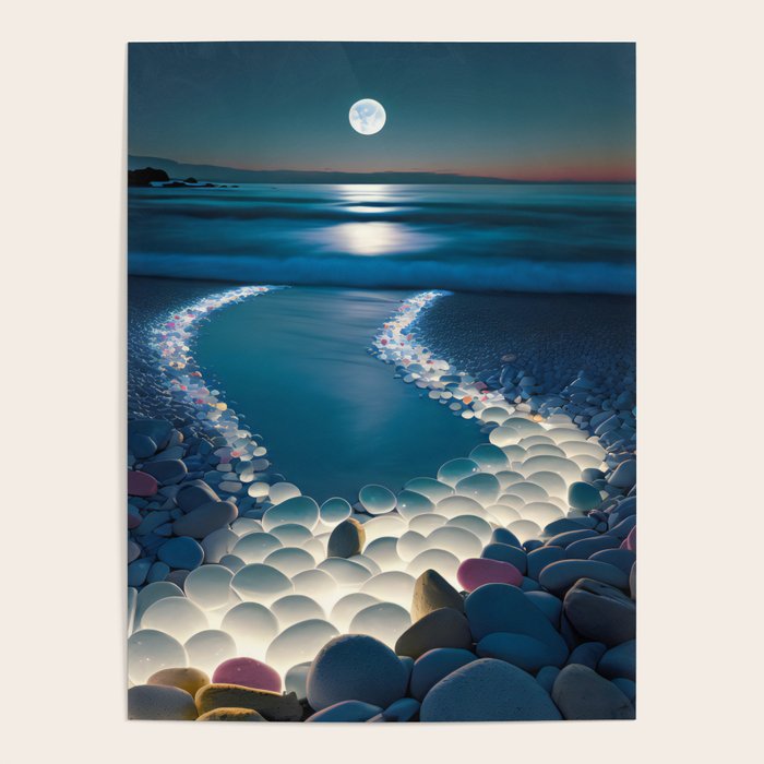 Ocean Moonlight Beach Prints Poster Gallery Image 4