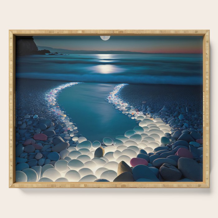 Ocean Moonlight Beach Prints Serving Tray Gallery Image 1