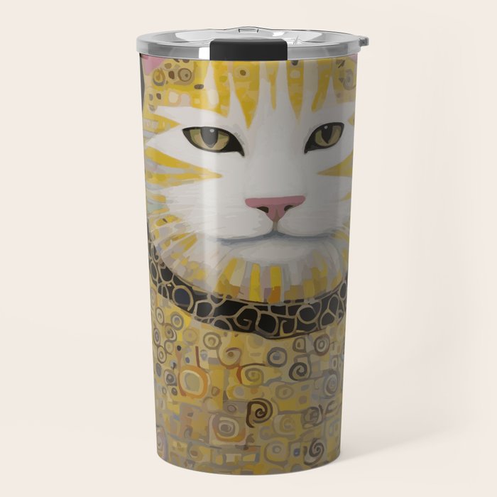 Beautiful Klimt Cat with Pink Nose and Ears Travel Mug Gallery Image 1